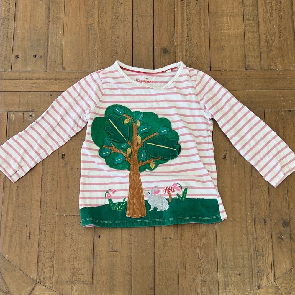 Mini Boden tree with flap animals woodland bunny stripes long sleeve tee 4-5
